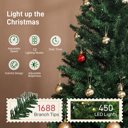 MegaMart 7.5ft Prelit Christmas Tree with RGB Dynamic LEDs, Remote Control, Daily Timer, Hinged Xmas Tree, Easy Assembly