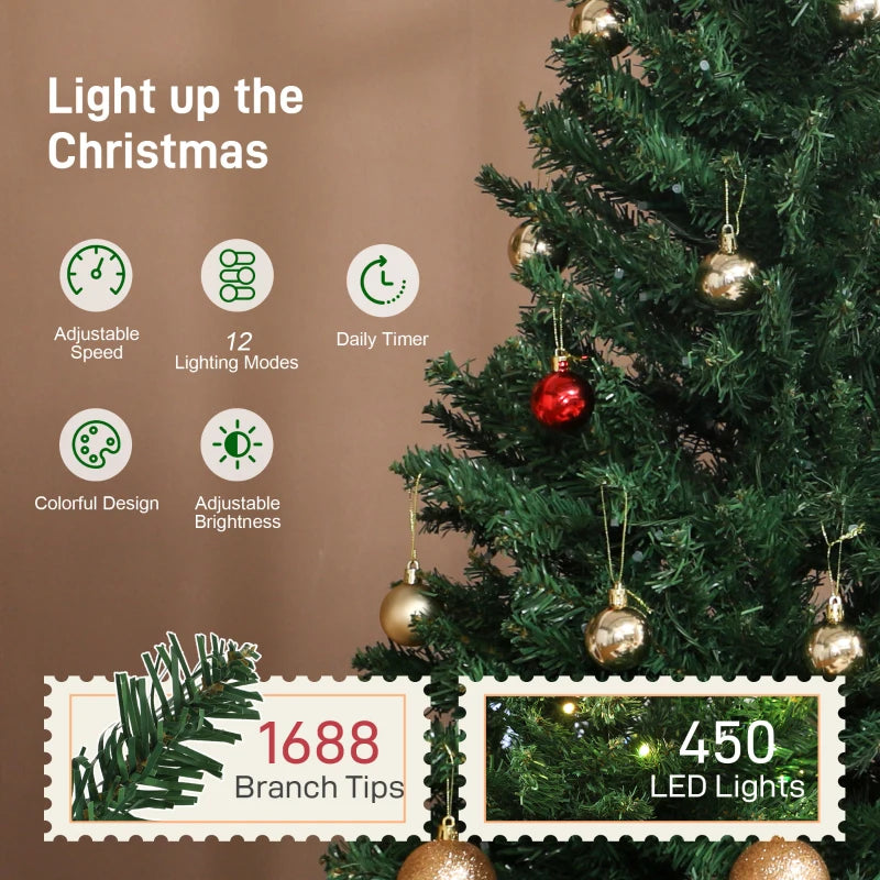 MegaMart 7.5ft Prelit Christmas Tree with RGB Dynamic LEDs, Remote Control, Daily Timer, Hinged Xmas Tree, Easy Assembly