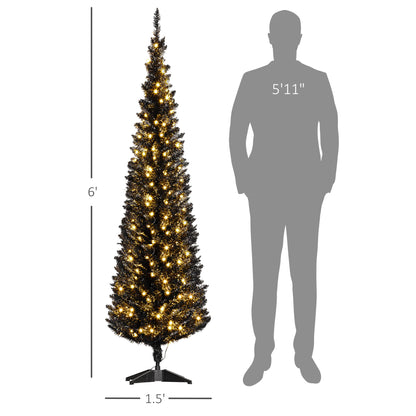 MegaMart 6ft Pencil Christmas Tree, Slim Artificial Christmas Tree with Realistic Branches and Warm White LED Lights, Black