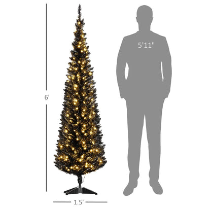 MegaMart 6ft Pencil Christmas Tree, Slim Artificial Christmas Tree with Realistic Branches and Warm White LED Lights, Black