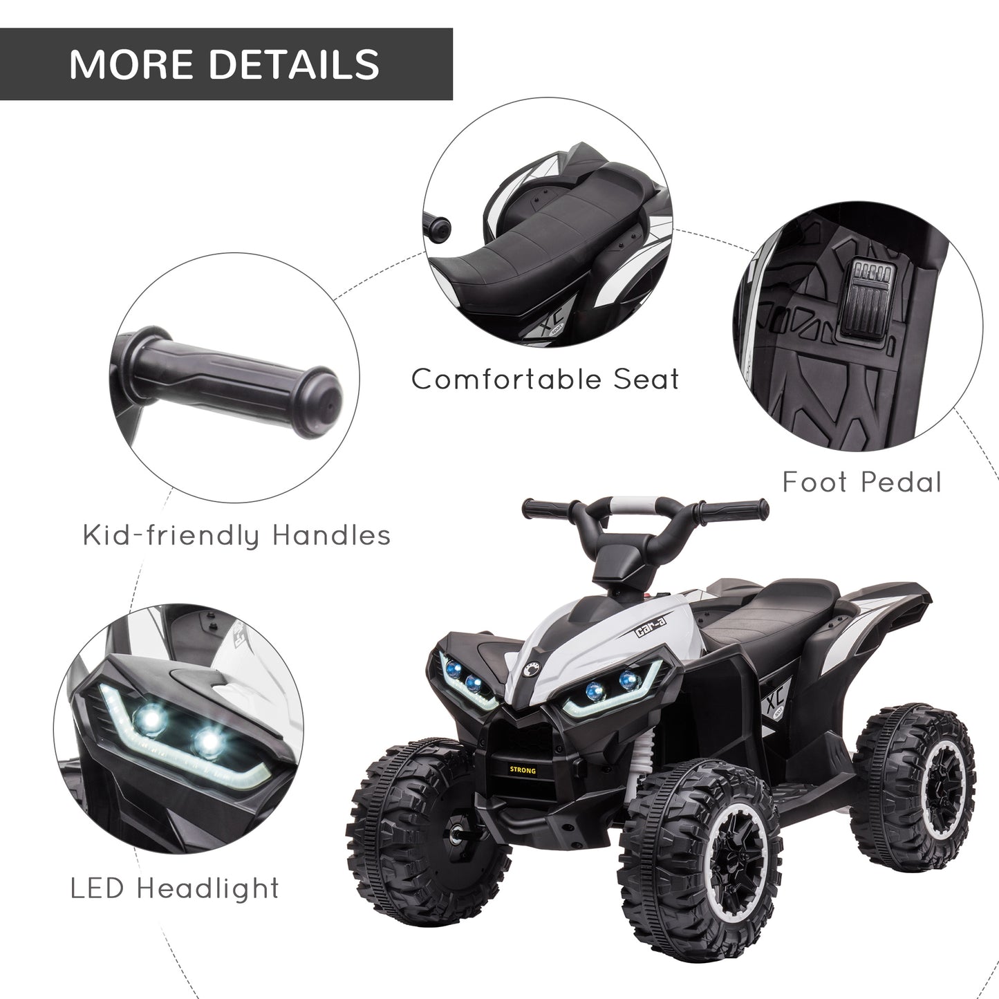 MegaMart 12V Kids ATV Quad Car with Forward & Backward Function, Four Wheeler for Kids with Wear-Resistant Wheels, Music, Electric Ride-on ATV for Toddlers Ages 3+ Years Old, White