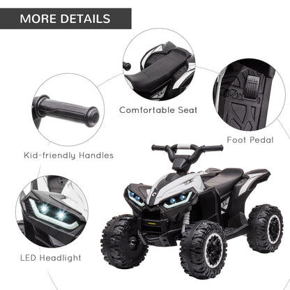 MegaMart 12V Kids ATV Quad Car with Forward & Backward Function, Four Wheeler for Kids with Wear-Resistant Wheels, Music, Electric Ride-on ATV for Toddlers Ages 3+ Years Old, White
