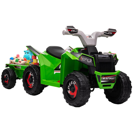 MegaMart 6V Electric Toy Car with Back Trailer, Forward Backward, Wear-Resistant Wheels for Ages 18-36 Months, Green