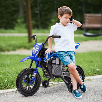 MegaMart 12V Kids Electric Motorcycle w/ Twist Grip Throttle, Training Wheels, Rear Suspension & Music, Blue