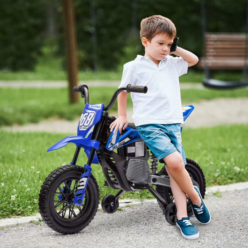 MegaMart 12V Kids Electric Motorcycle w/ Twist Grip Throttle, Training Wheels, Rear Suspension & Music, Blue