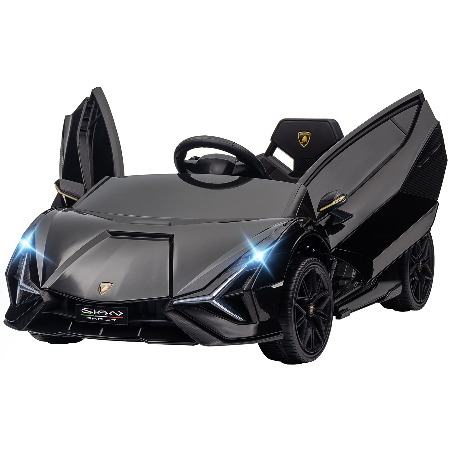 MegaMart 12V Lamborghini SIAN Licensed Electric Car for kids with Remote Control, Horn, Music, & Headlights, Black