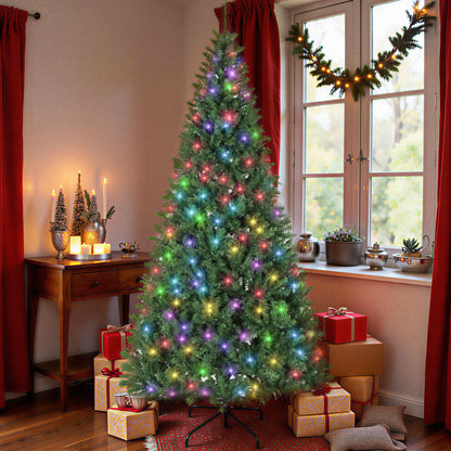 MegaMart 7.5ft Prelit Christmas Tree with RGB Dynamic LEDs, Remote Control, Daily Timer, Hinged Xmas Tree, Easy Assembly