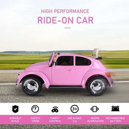 MegaMart Licensed Volkswagen Beetle Ride-on Kids Electric Car with Secondary Remote Control & Extra Wide Safety Tires - Pink