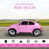 MegaMart Licensed Volkswagen Beetle Ride-on Kids Electric Car with Secondary Remote Control & Extra Wide Safety Tires - Pink