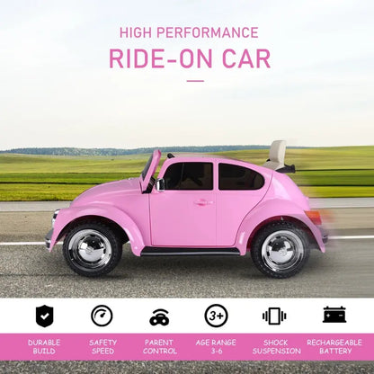 MegaMart Licensed Volkswagen Beetle Ride-on Kids Electric Car with Secondary Remote Control & Extra Wide Safety Tires - Pink