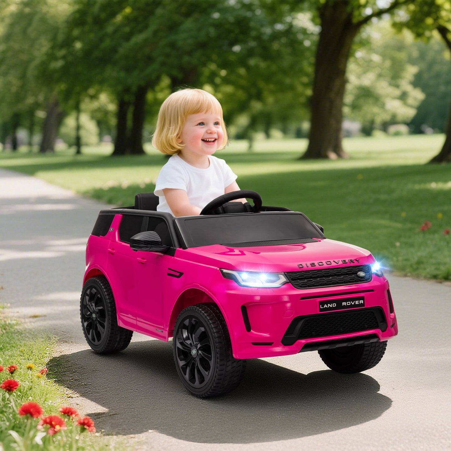 MegaMart Land Rover Discovery Sport Licensed 12V Kids Ride on Car with Remote Control Soft Start, LED Lights, Pink