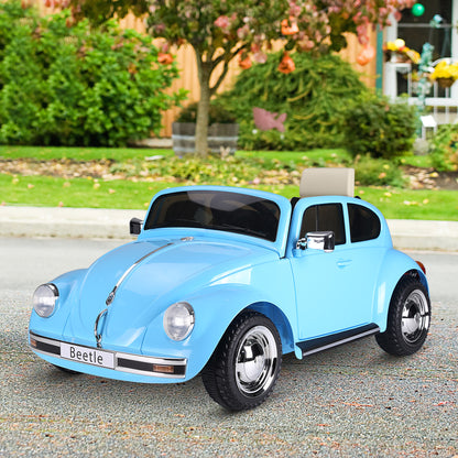 MegaMart Licensed Volkswagen Beetle Electric Kids Ride-On Car 6V Battery Powered Toy with Remote Control Music Horn Lights MP3 for 3-6 Years Old Blue