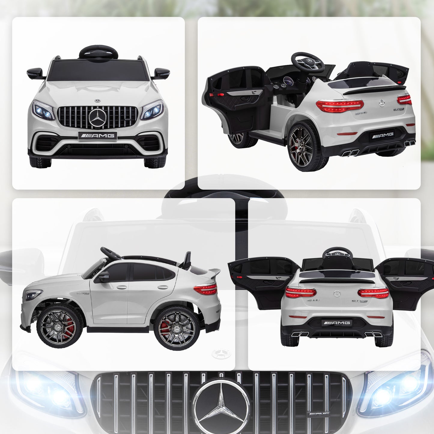 MegaMart 12V Toddler Ride On Car with Remote Control, Mercedes Benz AMG GLC63S Coupe, Electric Car with 2 Speed, MP3 Player, Light, Horn, Songs, Suspension, White