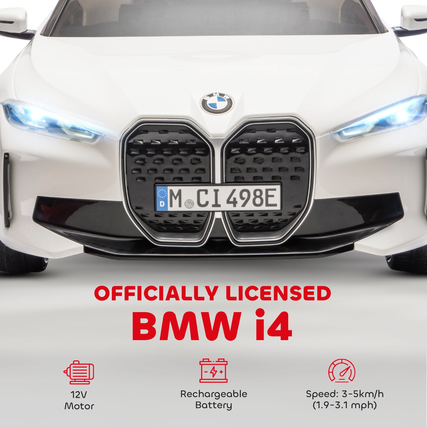 MegaMart 12V Electric Car for Kids with 2.4G Remote Control, Suspension, White