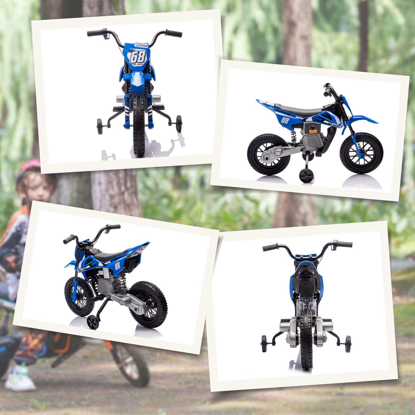 MegaMart 12V Kids Electric Motorcycle w/ Twist Grip Throttle, Training Wheels, Rear Suspension & Music, Blue