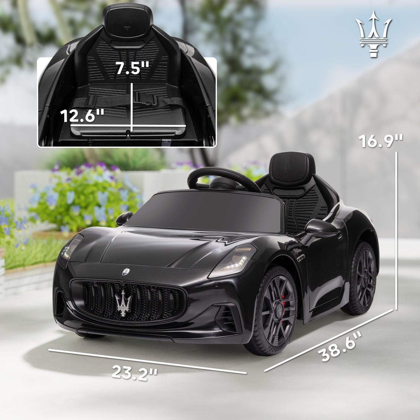 MegaMart Maserati Gran Turismo Licensed 12V Kids Electric Car w/ Remote Control, Soft Start, LED Lights, Music, Horn, Black