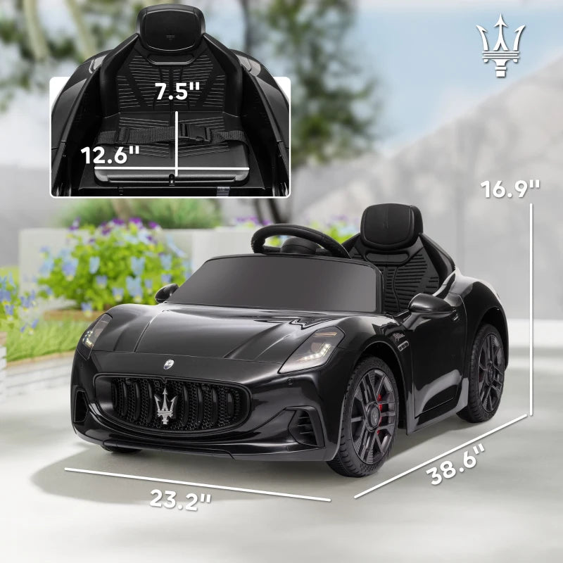MegaMart Maserati Gran Turismo Licensed 12V Kids Electric Car w/ Remote Control, Soft Start, LED Lights, Music, Horn, Black