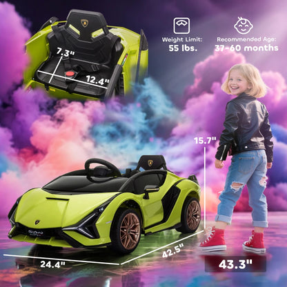 MegaMart 12V Lamborghini SIAN Licensed Electric Car for kids with Remote Control, Horn, Music, & Headlights, Green