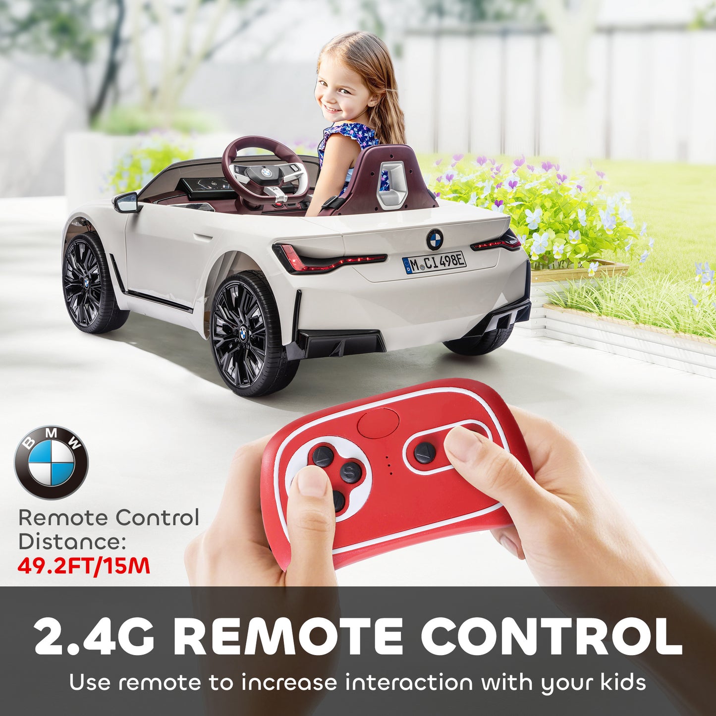 MegaMart 12V Electric Car for Kids with 2.4G Remote Control, Suspension, White