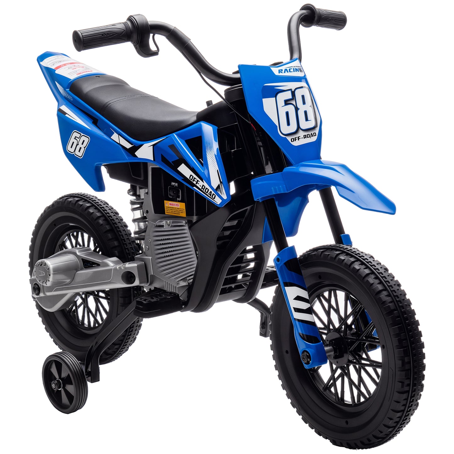 MegaMart 12V Kids Electric Motorcycle w/ Twist Grip Throttle, Training Wheels, Rear Suspension & Music, Blue