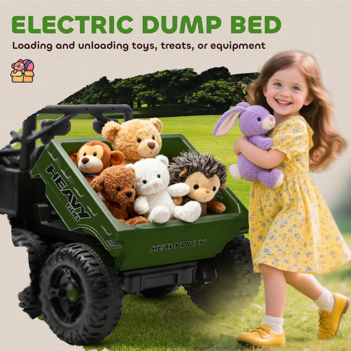 MegaMart 24V 4WD Kids Ride On Car with 6 Wheels, Electric Ride On Car with Dump Bed, Remote for 3-8 Years, Green