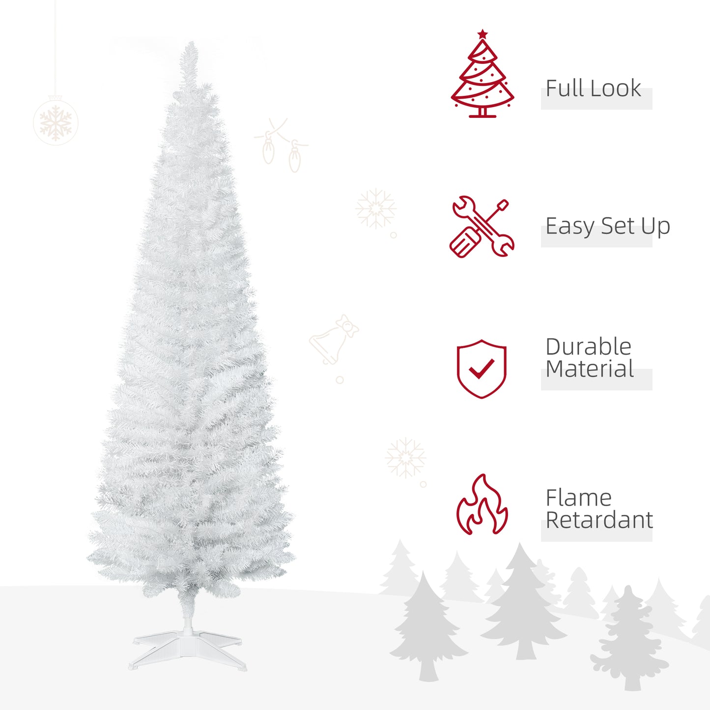 MegaMart 6' Artificial Pencil Christmas Tree, Slim Xmas Tree with 390 Realistic Branch Tips and Plastic Stand, White