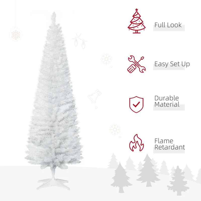 MegaMart 6' Artificial Pencil Christmas Tree, Slim Xmas Tree with 390 Realistic Branch Tips and Plastic Stand, White