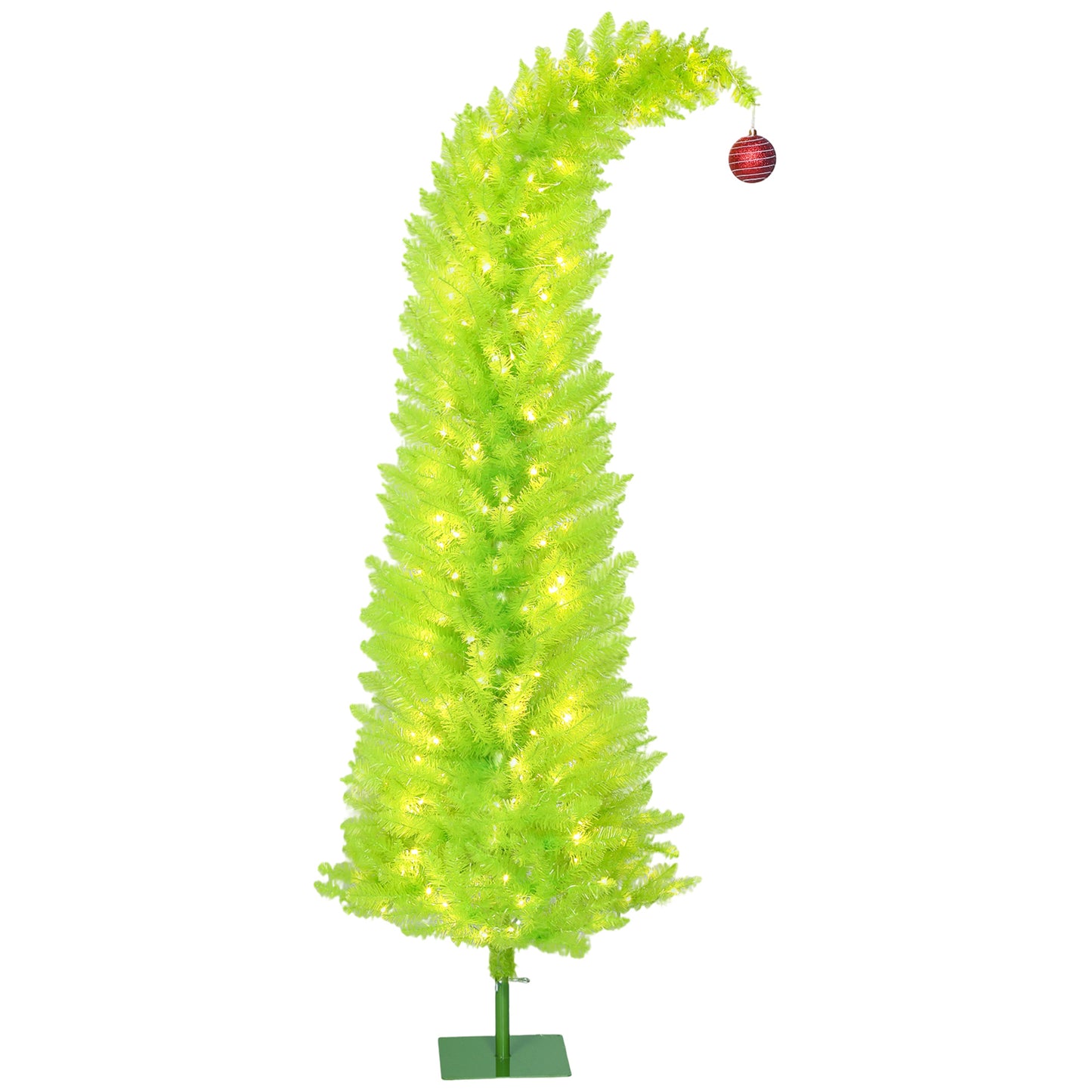 MegaMart 6 ft Whimsical Christmas Tree, Pencil Xmas Tree with with Red Ball, Metal Base, Prelit with 230 LED Lights