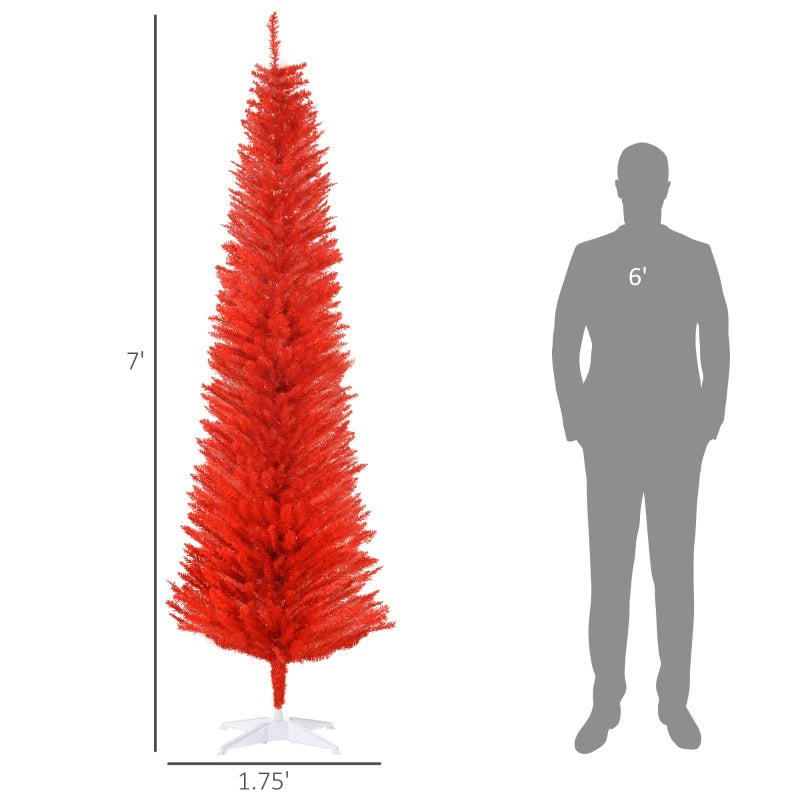MegaMart 7FT Decorated Christmas Tree, Pencil Christmas Tree with 499 Realistic Branch Tips and Plastic Stand, Red