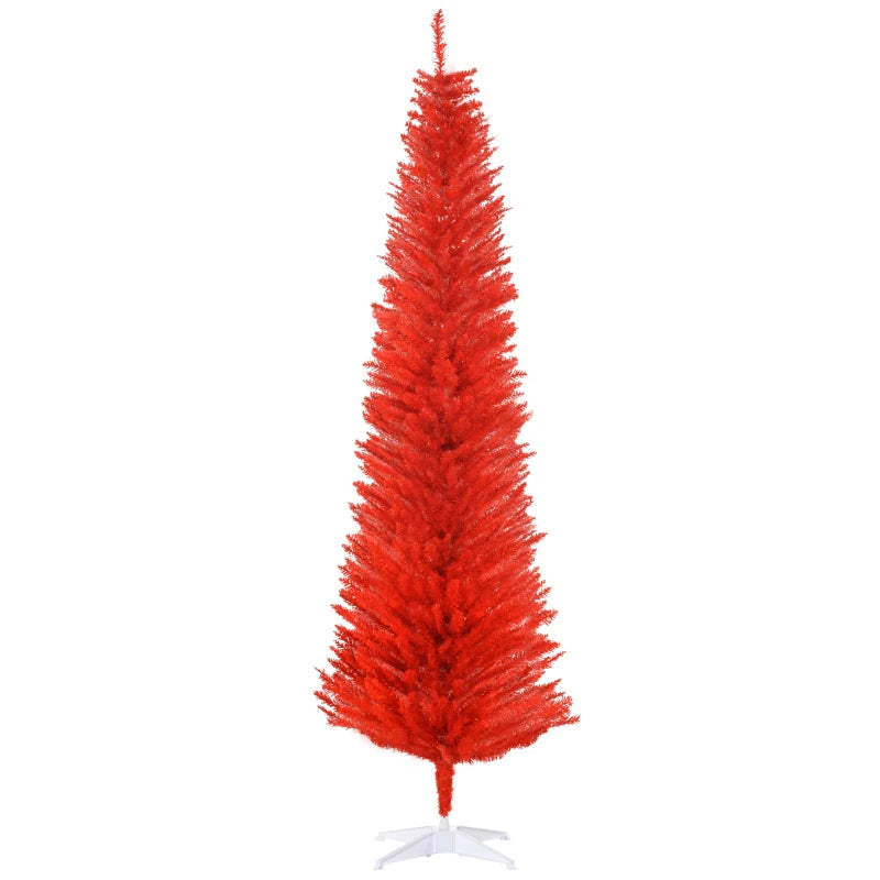 MegaMart 7FT Decorated Christmas Tree, Pencil Christmas Tree with 499 Realistic Branch Tips and Plastic Stand, Red