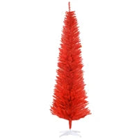 MegaMart 7FT Decorated Christmas Tree, Pencil Christmas Tree with 499 Realistic Branch Tips and Plastic Stand, Red