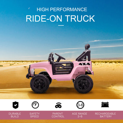 MegaMart 12V Kids Ride On Truck with Parent Remote Control, Battery Powered Electric Car with Spring Suspension, Adjustable Speed, LED Lights and Horn, Pink