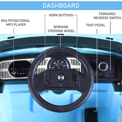 MegaMart Licensed Volkswagen Beetle Electric Kids Ride-On Car 6V Battery Powered Toy with Remote Control Music Horn Lights MP3 for 3-6 Years Old Blue