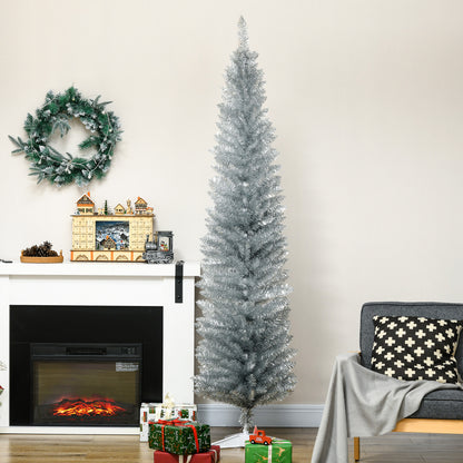 MegaMart 7FT Decorated Christmas Tree, Pencil Christmas Tree with 499 Realistic Branch Tips and Plastic Stand, Silver