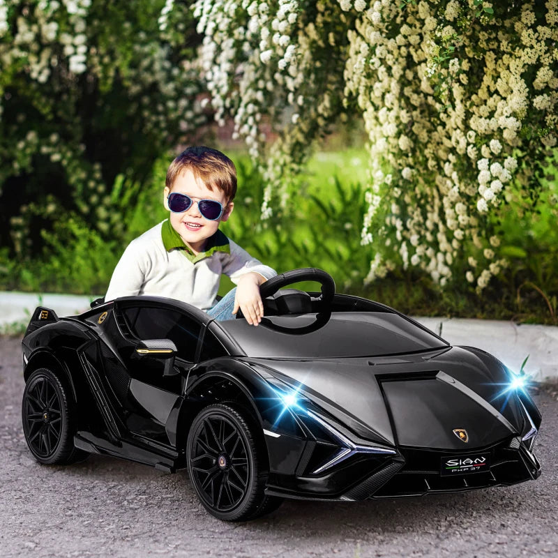 MegaMart 12V Lamborghini SIAN Licensed Electric Car for kids with Remote Control, Horn, Music, & Headlights, Black