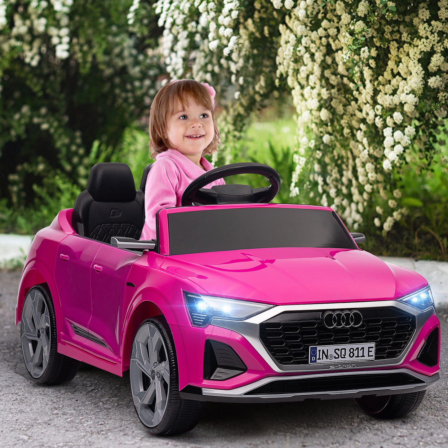 MegaMart Audi Q8 e-tron Sportback Licensed 12V Battery Powered Kids Electric Car w/ Spring Suspension, Soft Start, Pink