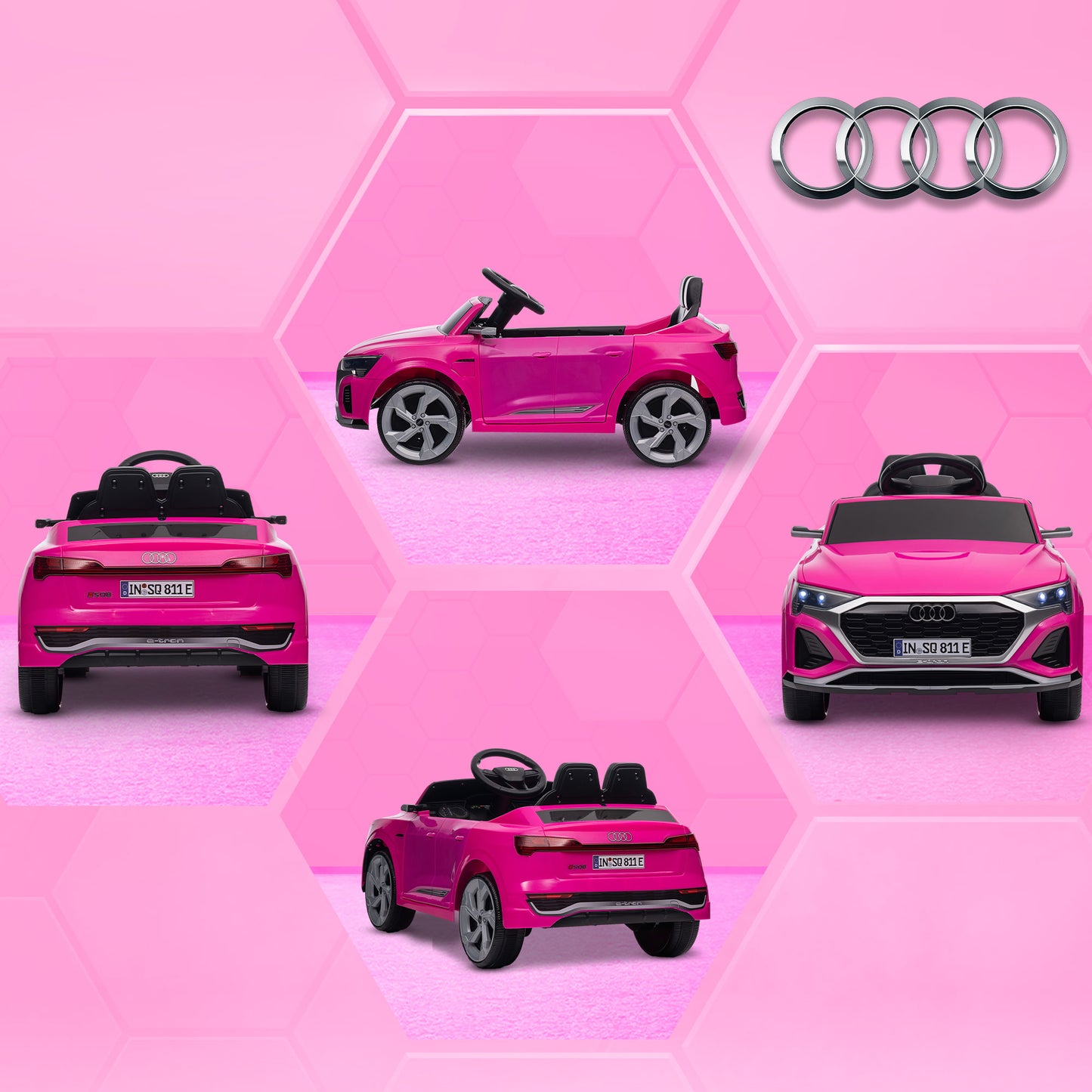 MegaMart Audi Q8 e-tron Sportback Licensed 12V Battery Powered Kids Electric Car w/ Spring Suspension, Soft Start, Pink