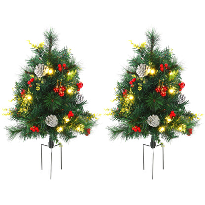 MegaMart 24in Christmas Tree 2-Pack Outdoor Pre-Lit Artificial Pine Cordless with 24 Warm White Lights and Stakes