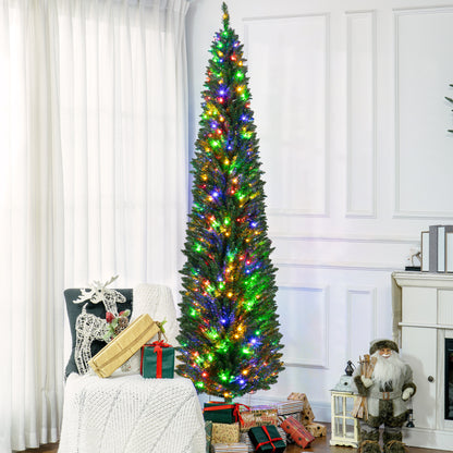 MegaMart 8' Artificial Pencil Christmas Trees Holiday Decoration with Colorful LED Lights, Steel Base, Skinny Shape