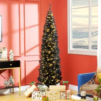 MegaMart 7ft Pencil Christmas Tree, Slim Artificial Christmas Tree with Realistic Branches and Warm White LED Lights, Black