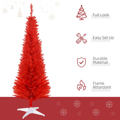 MegaMart 5FT Decorated Christmas Tree, Pencil Christmas Tree with 294 Realistic Branch Tips and Plastic Stand, Red