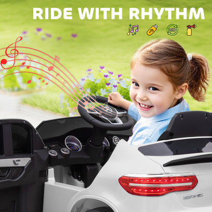 MegaMart 12V Toddler Ride On Car with Remote Control, Mercedes Benz AMG GLC63S Coupe, Electric Car with 2 Speed, MP3 Player, Light, Horn, Songs, Suspension, White