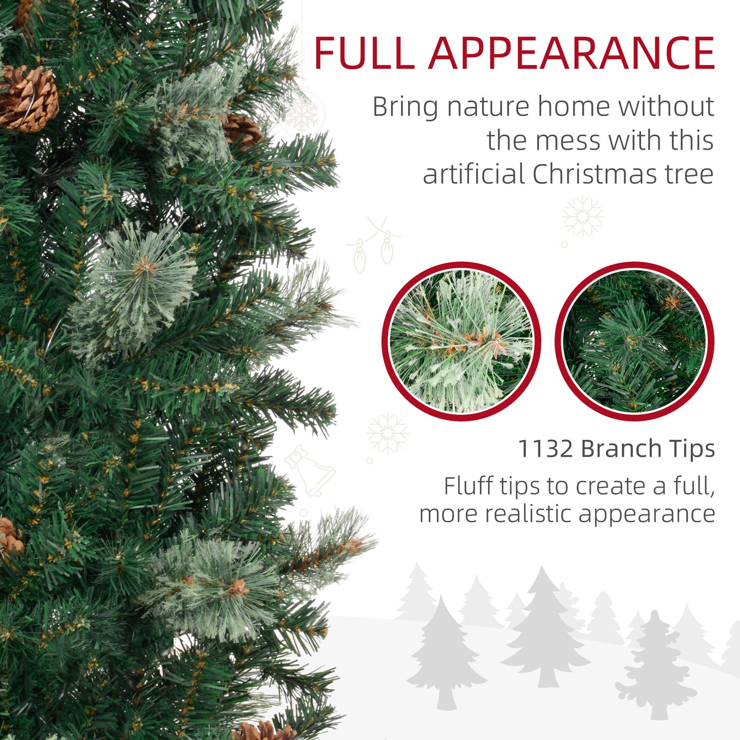 MegaMart 9.5ft Pencil Christmas Tree, Slim Xmas Tree with Realistic Branches, Pine Cones and Metal Base, Green