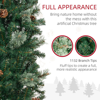 MegaMart 9.5ft Pencil Christmas Tree, Slim Xmas Tree with Realistic Branches, Pine Cones and Metal Base, Green