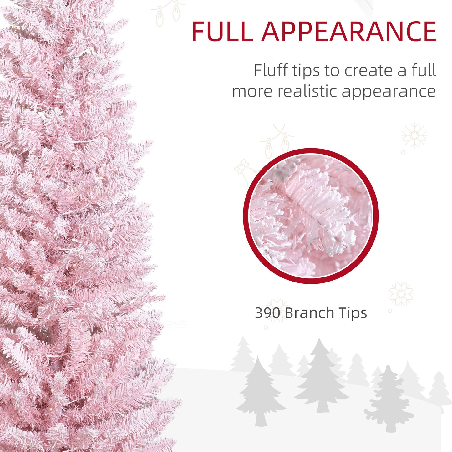MegaMart 6ft Pencil Christmas Tree, Slim Artificial Christmas Tree with Realistic Branches and Warm White LED Lights, Pink