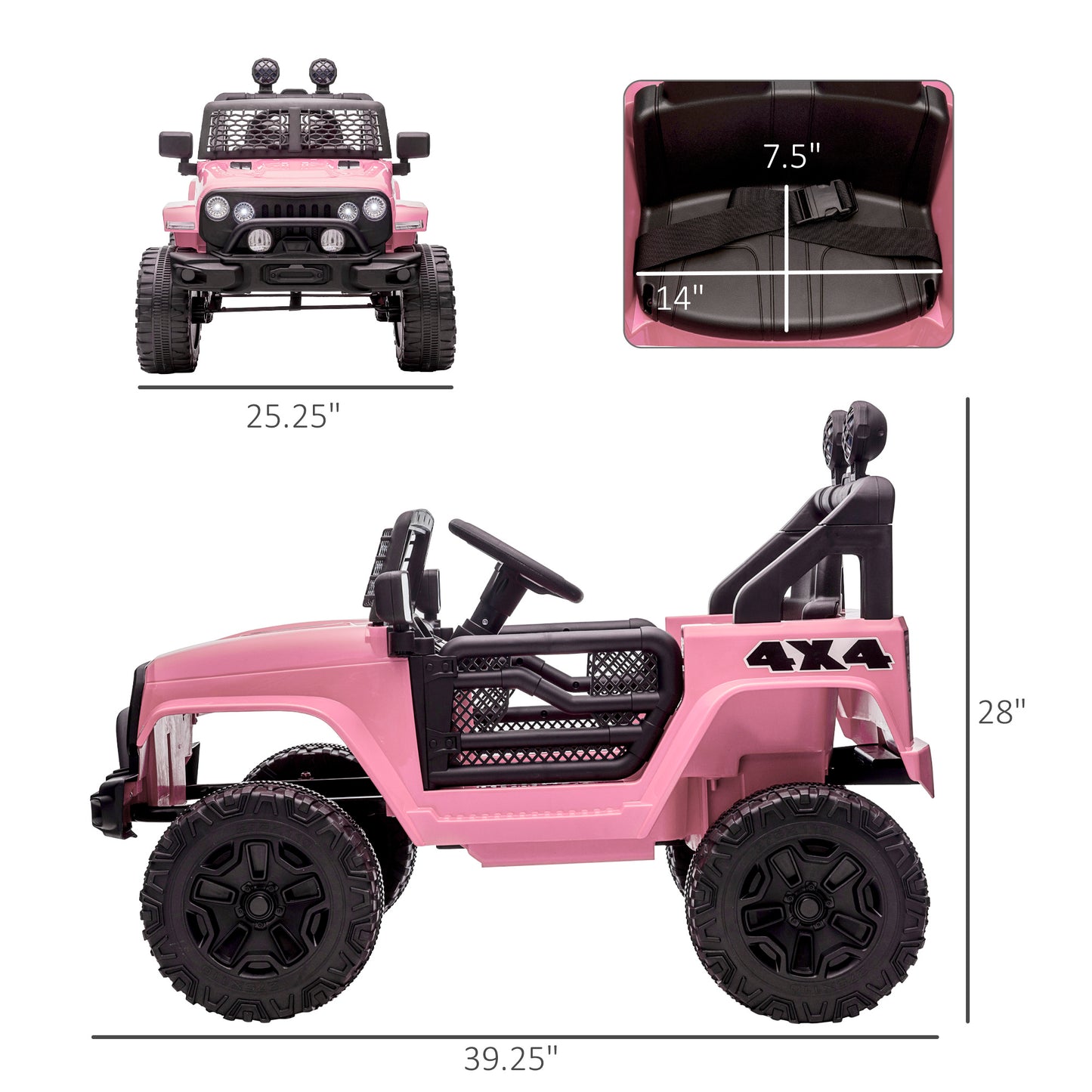 MegaMart 12V Kids Ride On Truck with Parent Remote Control, Battery Powered Electric Car with Spring Suspension, Adjustable Speed, LED Lights and Horn, Pink