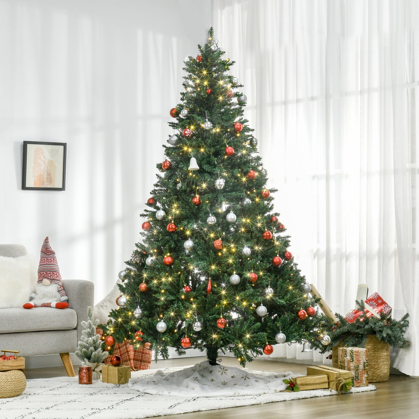 MegaMart 7ft Pre-Lit Full Douglas Fir Artificial Christmas Tree with Realistic Branches, 700 Warm White LED Lights and 2154 Tips