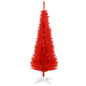 MegaMart 5FT Decorated Christmas Tree, Pencil Christmas Tree with 294 Realistic Branch Tips and Plastic Stand, Red