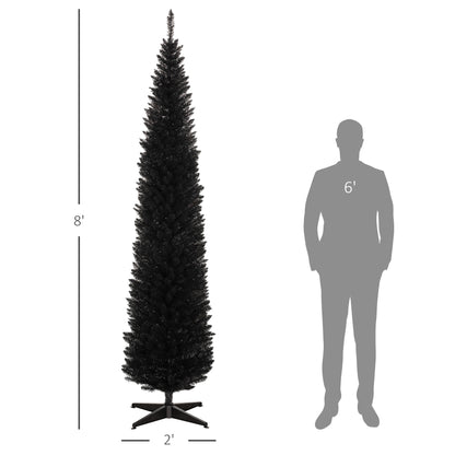 MegaMart 8ft Unlit Pencil Artificial Christmas Tree with Realistic Branches and 618 Tips, Plastic Base, Black