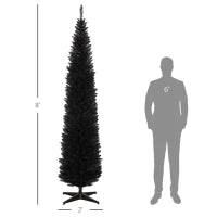 MegaMart 8ft Unlit Pencil Artificial Christmas Tree with Realistic Branches and 618 Tips, Plastic Base, Black